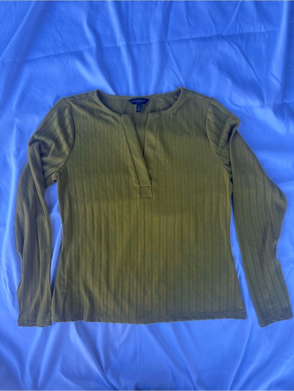 Yellow mustard Ribbed Long-Sleeve Notch Neck Top - Banana Republic Factory